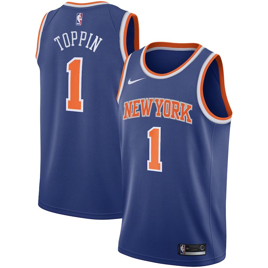 Men New York Knicks 1 Obi Toppin Nike Royal Draft First Round Pick Swingman NBA Jersey.